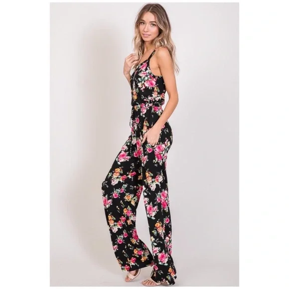 SOLD OUT CLEARANCE Soft Cami Style Bright Floral Jumpsuit - Picture 4 of 6